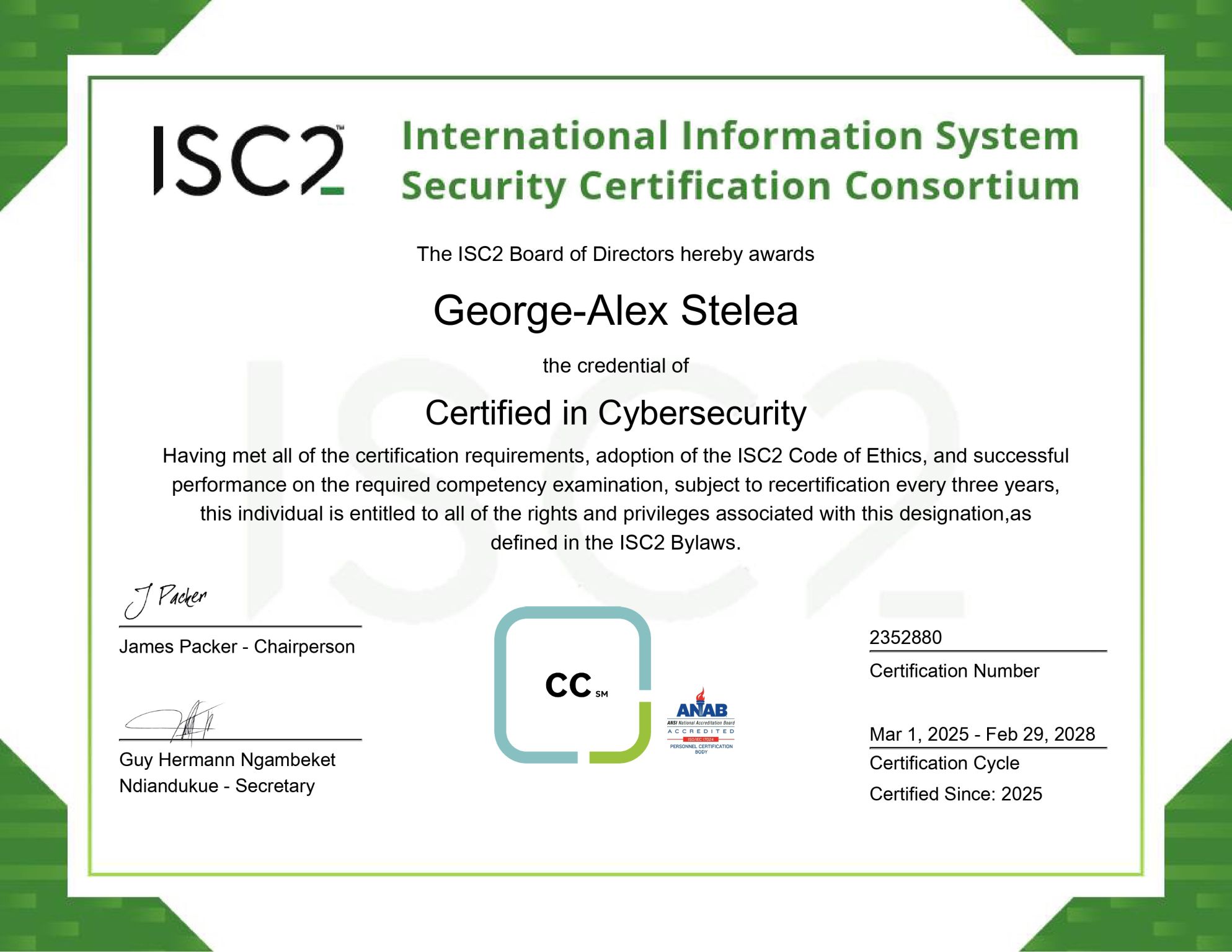 George-Alex Stelea - Certified in Cybersecurity