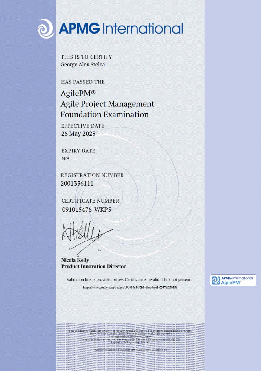 George Alex Stelea Project Management Certification